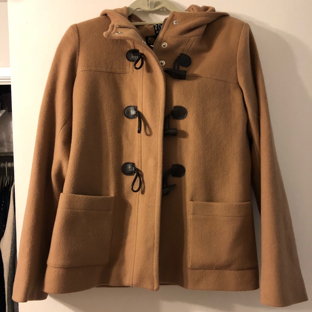 Camel, short Saks pea coat.